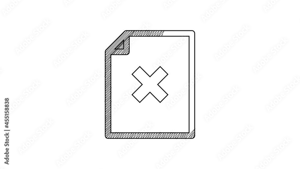 Poster black line delete file document icon isolated on white background. rejected document icon. cross on 