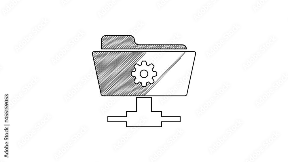 Poster black line ftp settings folder icon isolated on white background. software update, transfer protocol