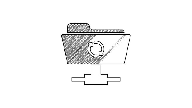 Black line FTP sync refresh icon isolated on white background. Software update, transfer protocol, router, teamwork tool management, copy process. 4K Video motion graphic animation