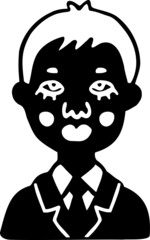 African American high school student. Black man dressed in strict school uniform: black jacket, white shirt, tie. Doodle blond boy avatar. Cute cartoon character for educational illustration design.