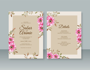 Elegant wedding invitation template with flowers watercolor painting