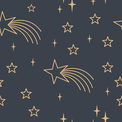 Stars sky seamless pattern. Celestial astrology background. Starry texture for textile design.