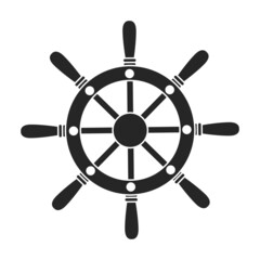 Obraz premium Ship wheel black vector of icon.Black vector icon helm of ship. Isolated illustration of wheel boat on white background.
