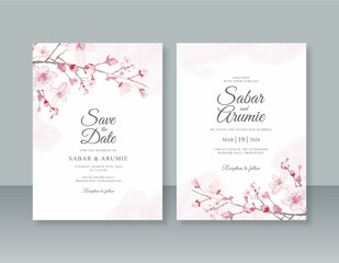 Minimalist wedding invitation template with watercolor painting