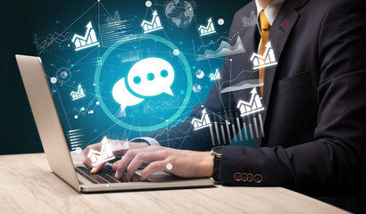 Business hand working on laptop, successful business concept