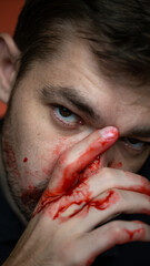 Obraz premium portrait of a guy with a broken nose on a red background