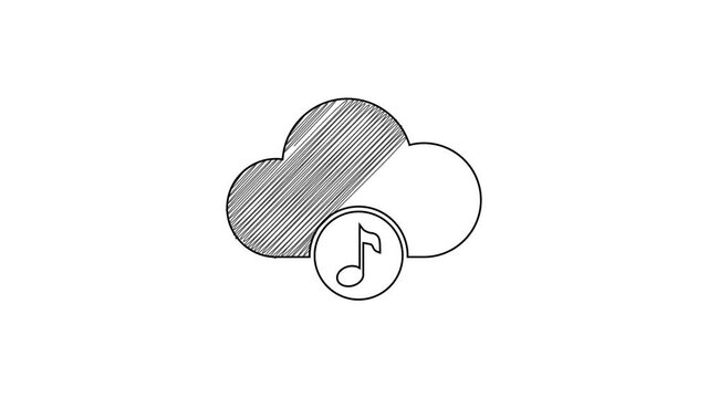 Black line Music streaming service icon isolated on white background. Sound cloud computing, online media streaming, online song, audio wave. 4K Video motion graphic animation
