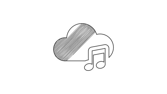 Black line Music streaming service icon isolated on white background. Sound cloud computing, online media streaming, online song, audio wave. 4K Video motion graphic animation