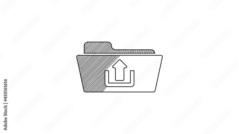Poster black line folder upload icon isolated on white background. 4k video motion graphic animation