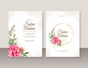 Beautiful wedding invitation template with floral watercolor