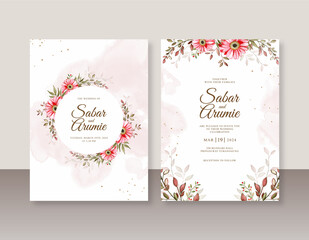 Beautiful wedding invitation template with flowers watercolor painting