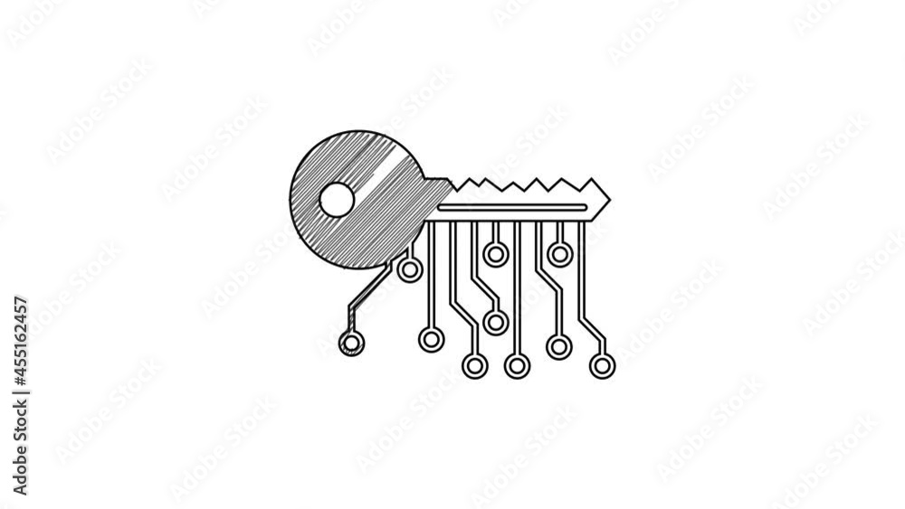 Poster black line cryptocurrency key icon isolated on white background. concept of cyber security or privat