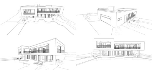 3d modern house, on white background. 3d illustration.