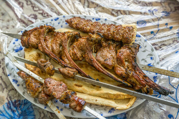 Lamb chops grilled in the Restaurant, Herat, Afghanistan