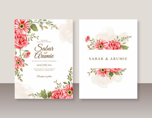 Fototapeta na wymiar Wedding invitation template with floral watercolor