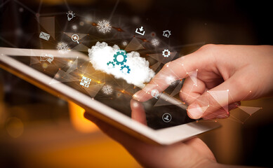 Close-up of a touchscreen with technology icons