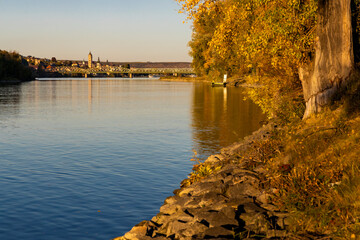 autumn view of Danube river and Krems town in Wachau region Austria