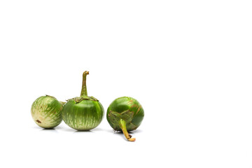 Green round eggplant isolated on white background