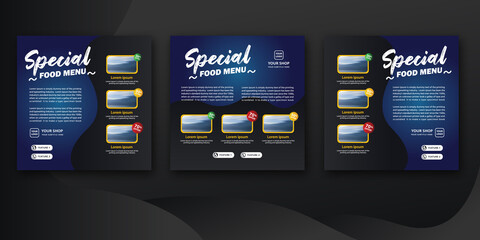Food advertisement square banner template for social media posts and web ads. Hotels and restaurants culinary promotion.