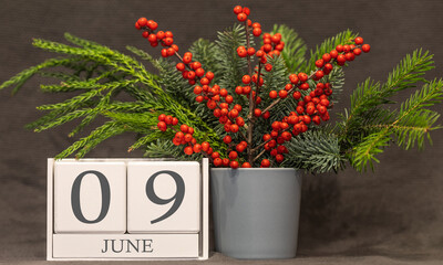 Memory and important date June 9, desk calendar - summer season.