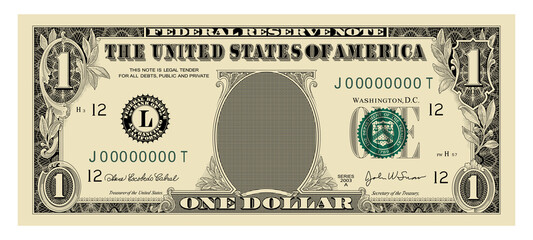 US Dollar 1 banknote -American dollar bill cash money isolated on white background. - obrazy, fototapety, plakaty