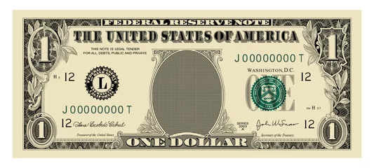 Fotobehang US Dollar 1 banknote -American dollar bill cash money isolated on white background. © Максим Лебедик