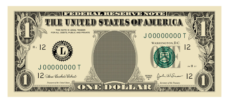 US Dollar 1 banknote -American dollar bill cash money isolated on white background.