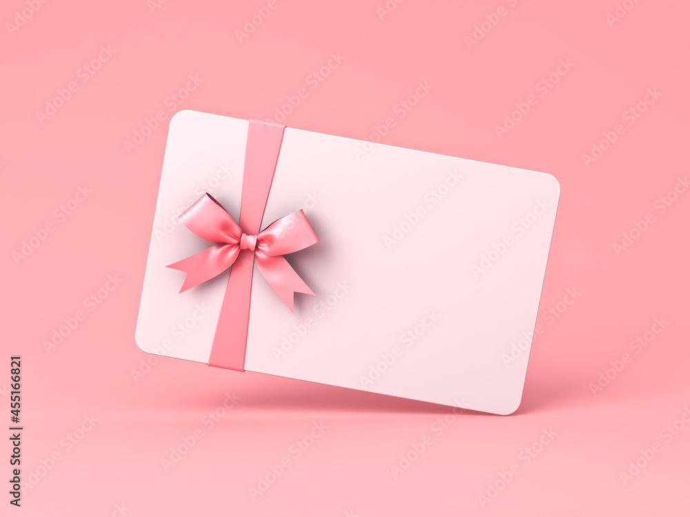 Aufkleber white gift card with pink ribbon bow isolated on pink pastel color background with shadow minimal co