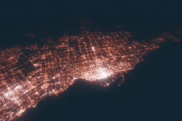 Toronto aerial view at night. Top view on modern city with street lights