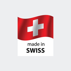 made in Swiss vector stamp. badge with Swiss flag	