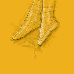 Illustration /  Sketch of hanging feet on a yellow background