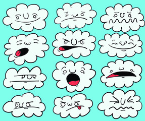 set of cartoon clouds with different expressions