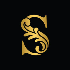 letter S golden flower  ornament. Vector logo. Monogram alphabet. Beautiful floral capital letters
