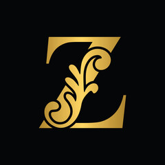 letter Z  golden flower  ornament. Vector logo. Monogram alphabet. Beautiful floral capital letters
