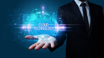 Man hand holding digital technology concept