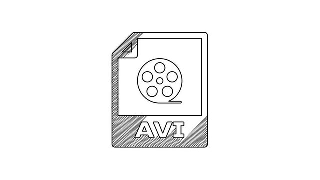 Black line AVI file document. Download avi button icon isolated on white background. AVI file symbol. 4K Video motion graphic animation
