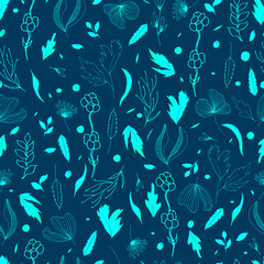 Naklejka premium Vector seamless pattern of leaves and twigs. botanical illustration