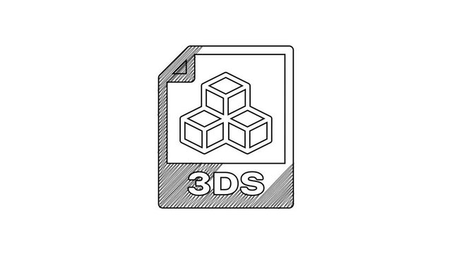 Black line 3DS file document. Download 3ds button icon isolated on white background. 3DS file symbol. 4K Video motion graphic animation