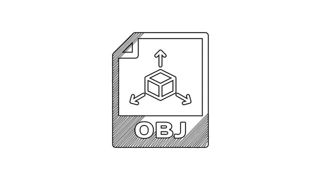 Black line OBJ file document. Download obj button icon isolated on white background. OBJ file symbol. 4K Video motion graphic animation