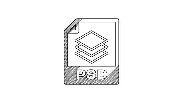 Black line PSD file document. Download psd button icon isolated on white background. PSD file symbol. 4K Video motion graphic animation