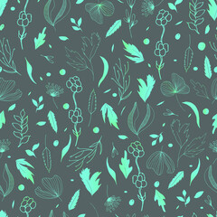 Naklejka premium Vector seamless pattern of leaves and twigs. botanical illustration