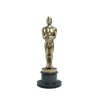 Front view Oscar award statue isolated on white background. 3D illustration