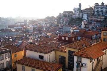 View of the historic center of the city of Porto, in the sunset light, Portugal.