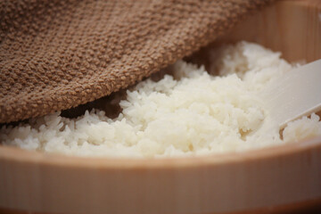 Making homemade sushi rice - preparation in progress 