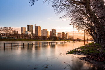 Paris, France - February 4, 2021: View of Paris flood as river Seine rises and approaches record...