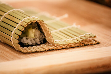 Cucumber sushi roll preparation – in progress 