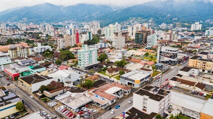 Fototapeta na wymiar Jaraguá do Sul SC - Aerial view of the city of Jaraguá do Sul