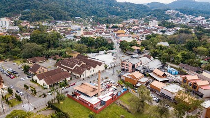 Fototapeta na wymiar Pomerode SC - Aerial view of the city of Pomerode, European Valley, Santa Catarina, Brazil