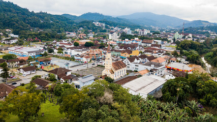 Fototapeta na wymiar Pomerode SC - Aerial view of the city of Pomerode, European Valley, Santa Catarina, Brazil