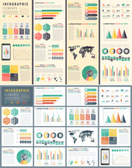 Infographic collection with world map and charts. Infographic template. Business and finance concept. Vector illustration